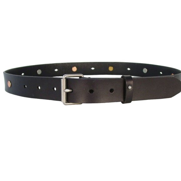 FOSSIL Tri-Color Copper Nickel Brass Stud Leather Hip Belt Women's M (31"-36") - Picture 2 of 5